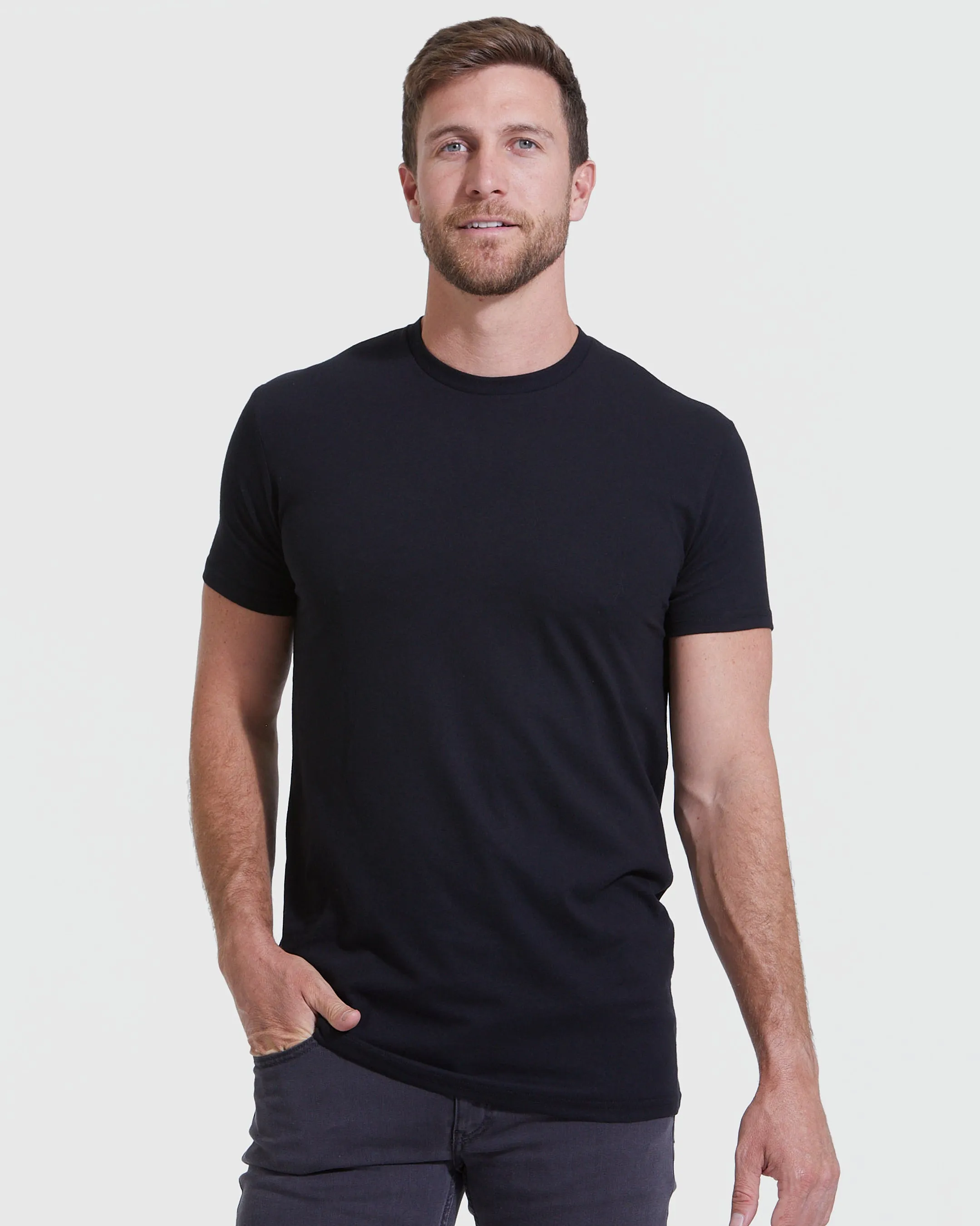 All Black Tall Straight Hem Crew Neck T-Shirt 6-Pack