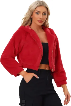Allegra K Women's Faux Fur Coat Zip Up Casual Fuzzy Fluffy Crop Hooded Jackets