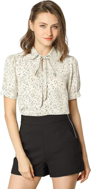 Allegra K Women's Retro Blouses Printed Bow Tie Peter Pan Collar Chiffon Blouse