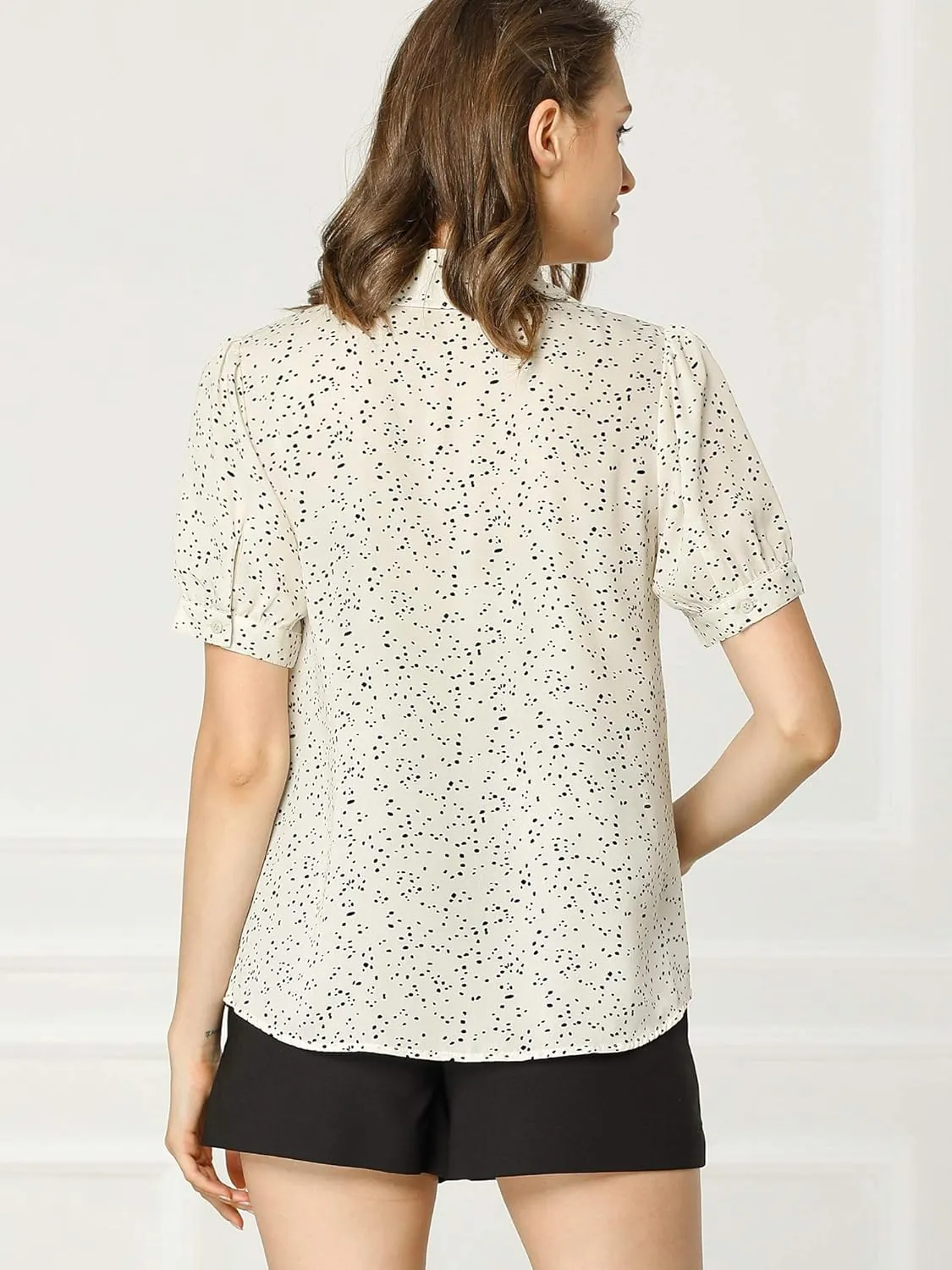 Allegra K Women's Retro Blouses Printed Bow Tie Peter Pan Collar Chiffon Blouse