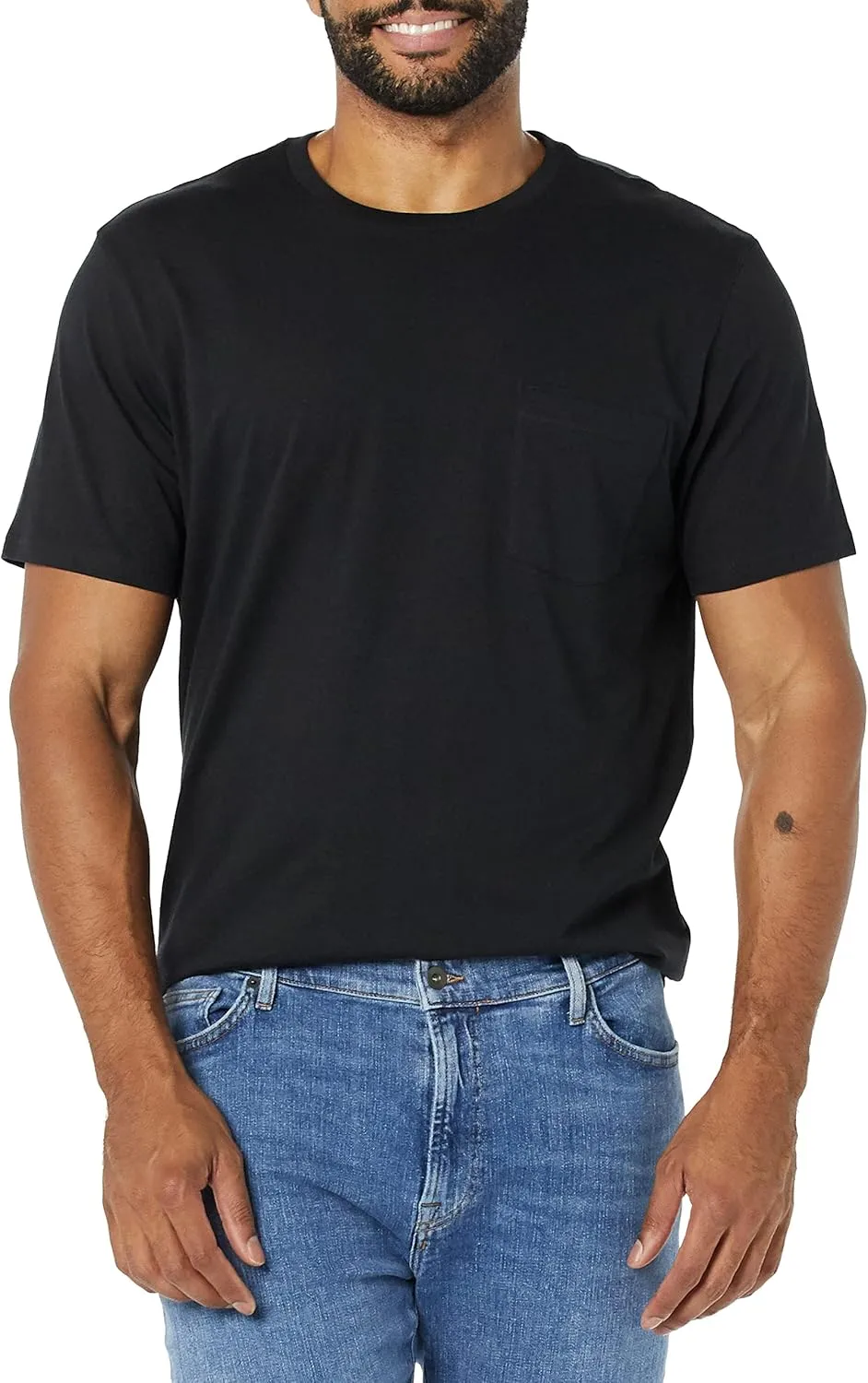 Amazon Essentials Men's T-Shirts, Short-Sleeve Crewneck Pocket, Cotton, 2-Pack