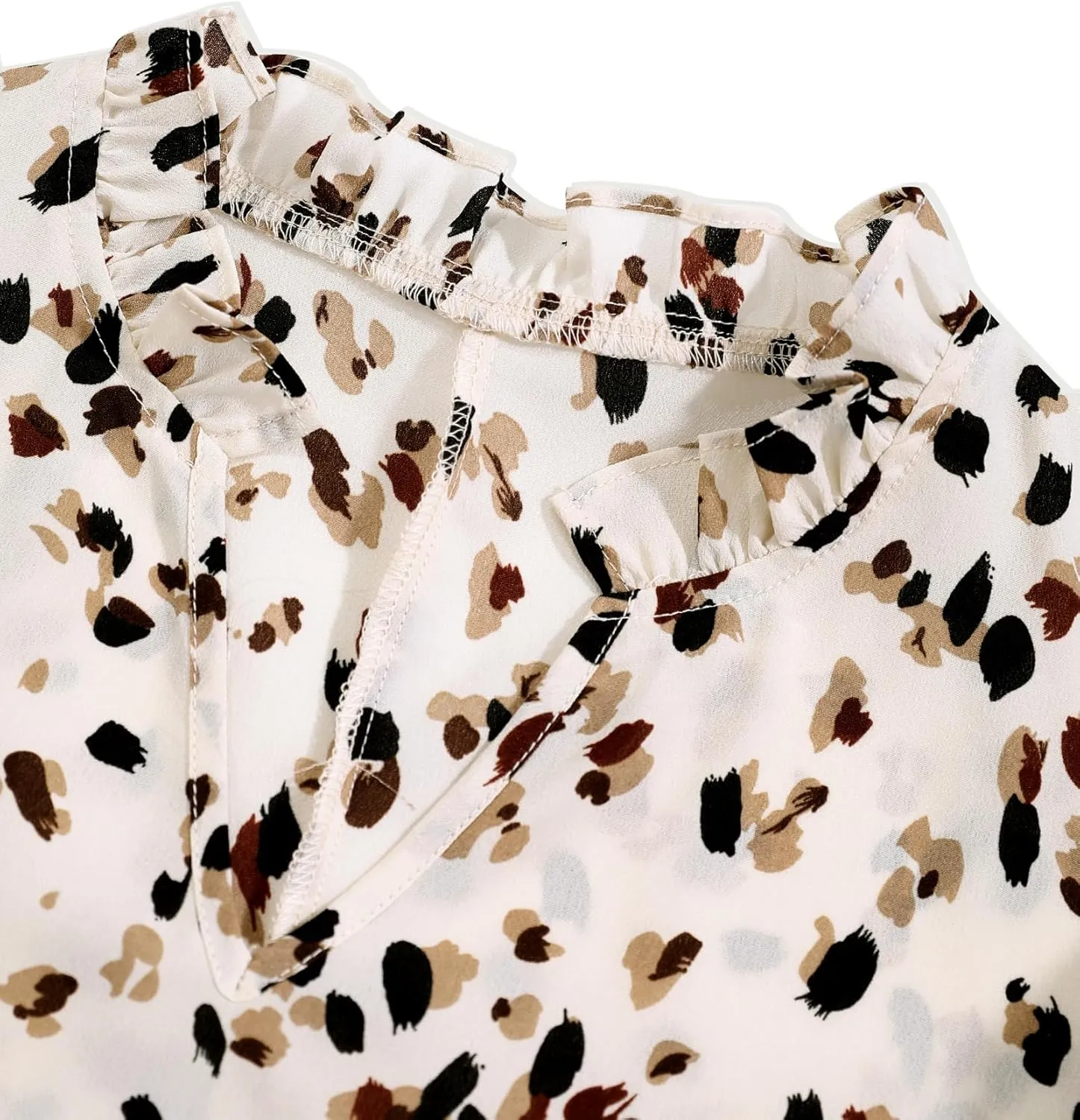 Avanova Women Leopard Print Ruffle V Neck Top 3/4 Long Sleeves Work Business Blouses Shirt