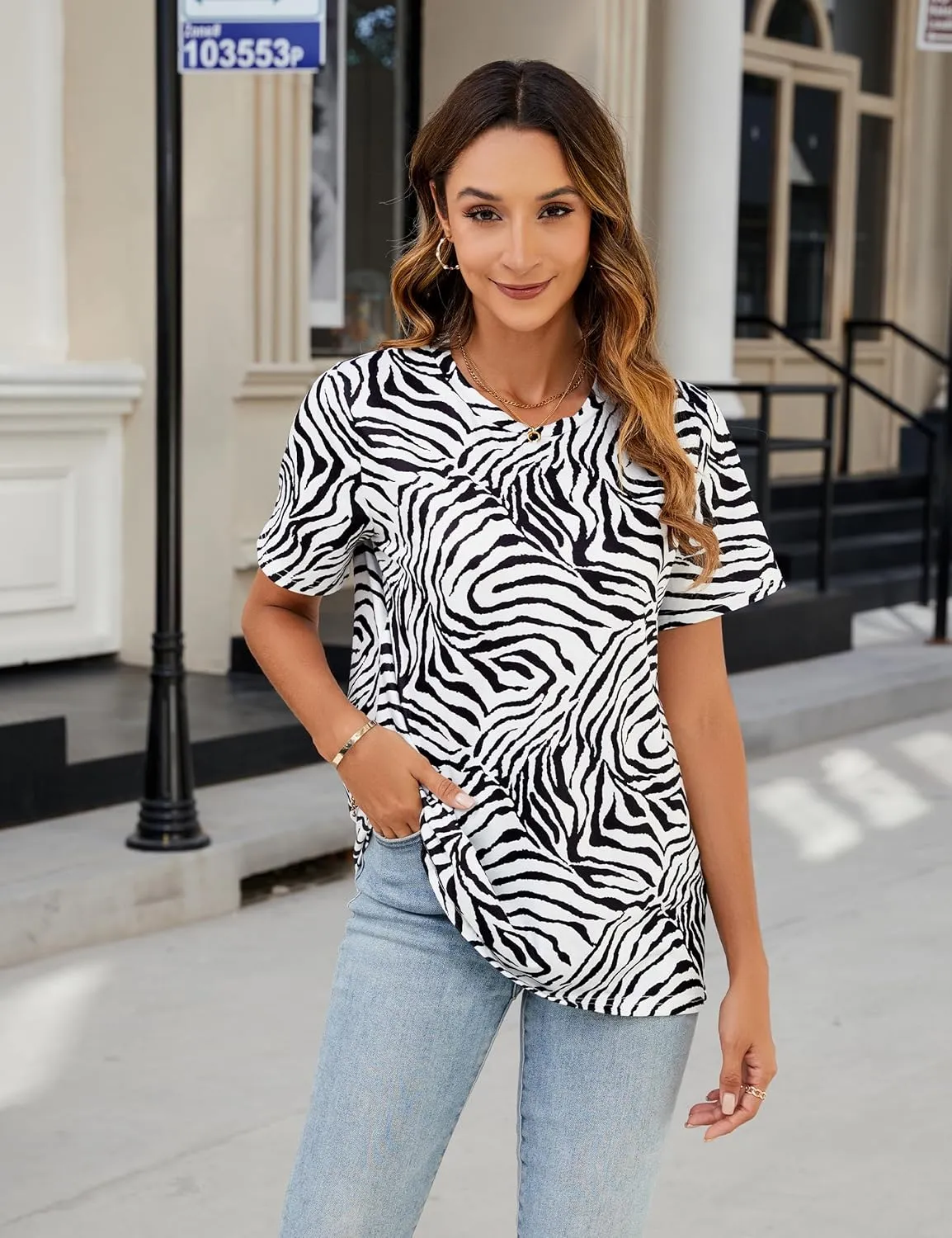 BMJL Women's Casual Cute Shirts Leopard Print Tops Basic Summer Short Sleeve Fashion Soft Blouse Loose Fit Tshirt
