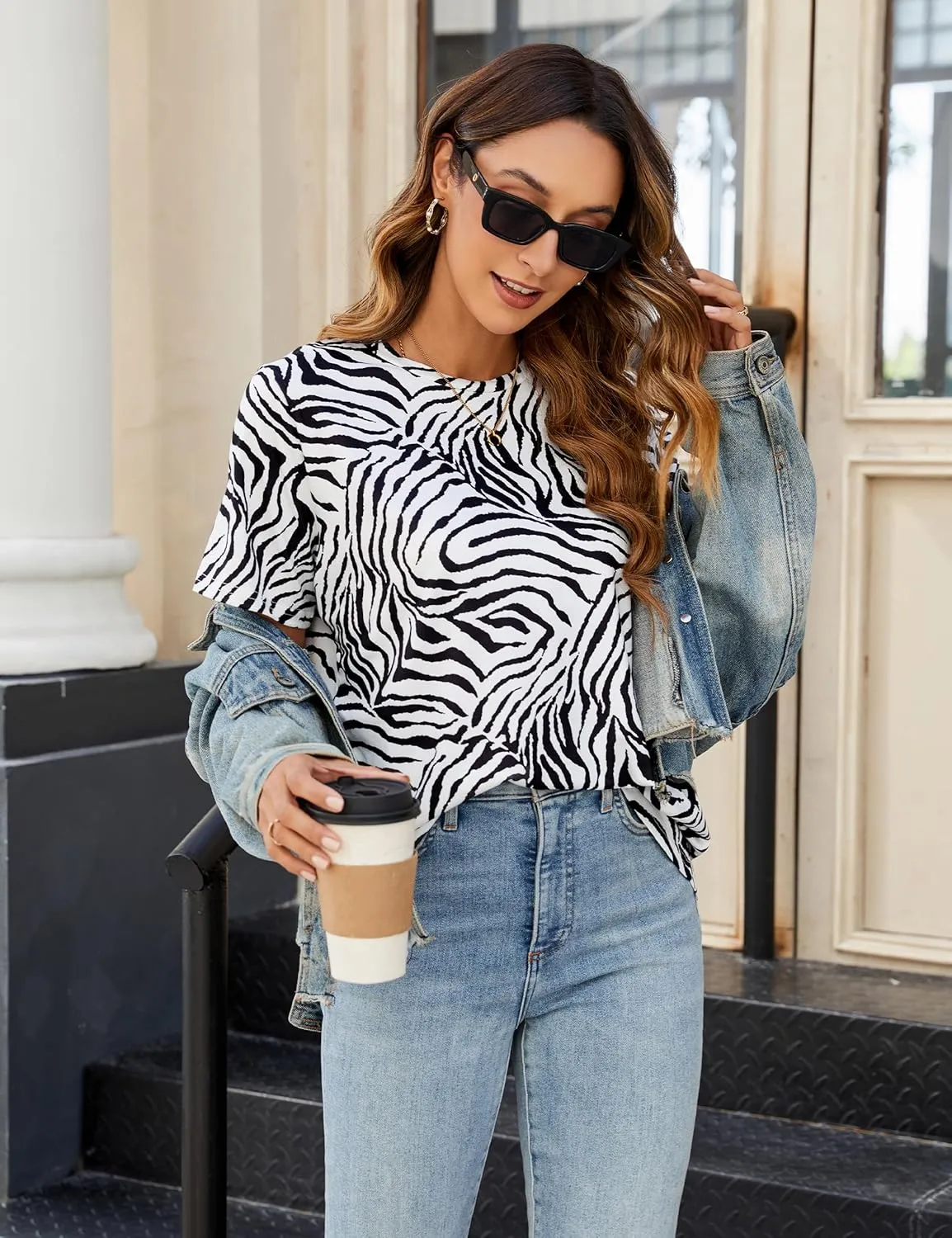 BMJL Women's Casual Cute Shirts Leopard Print Tops Basic Summer Short Sleeve Fashion Soft Blouse Loose Fit Tshirt