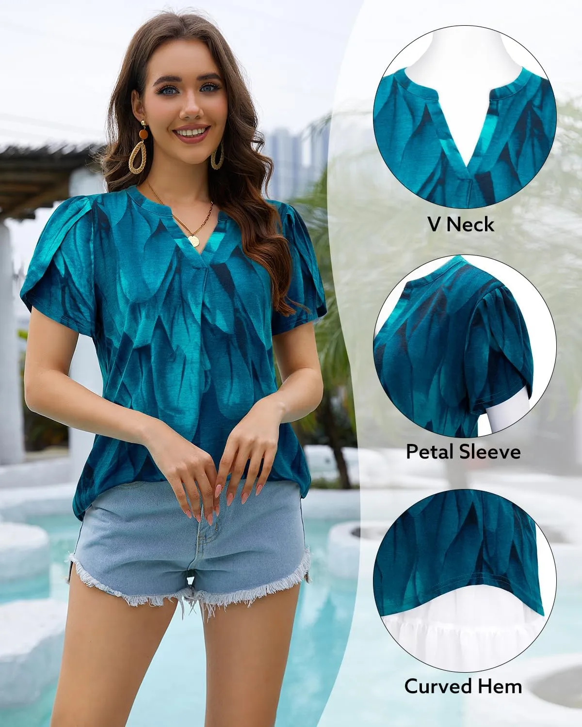 Bulotus Women Summer Casual Short Sleeve T-shirts V Neck Tops Short Sleeve Loose Fit Tunic Blouses