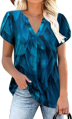 Bulotus Women Summer Casual Short Sleeve T-shirts V Neck Tops Short Sleeve Loose Fit Tunic Blouses