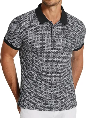 COOFANDY Men's Polo Shirts Short Sleeve Print Performance Golf Shirts Fashion Casual Beach Collared T-Shirts