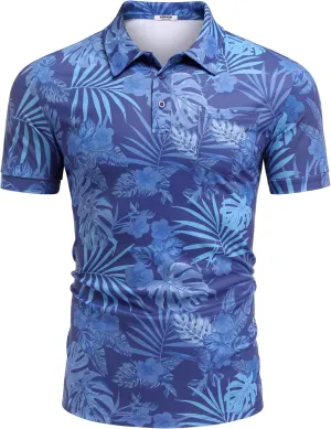 COOFANDY Men's Polo Shirts Short Sleeve Print Performance Golf Shirts Fashion Casual Beach Collared T-Shirts