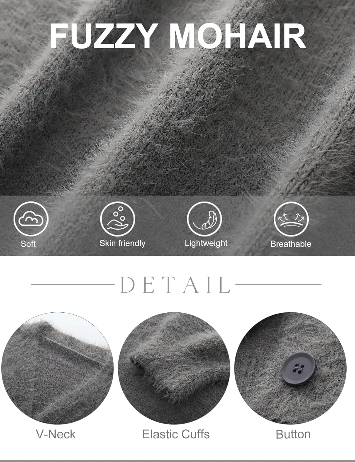 COZYPOIN Womens Fuzzy Mohair Cardigan Open Front Button Down V Neck Long Sleeve Sweater Slouchy Drop Shoulder Knit Coat