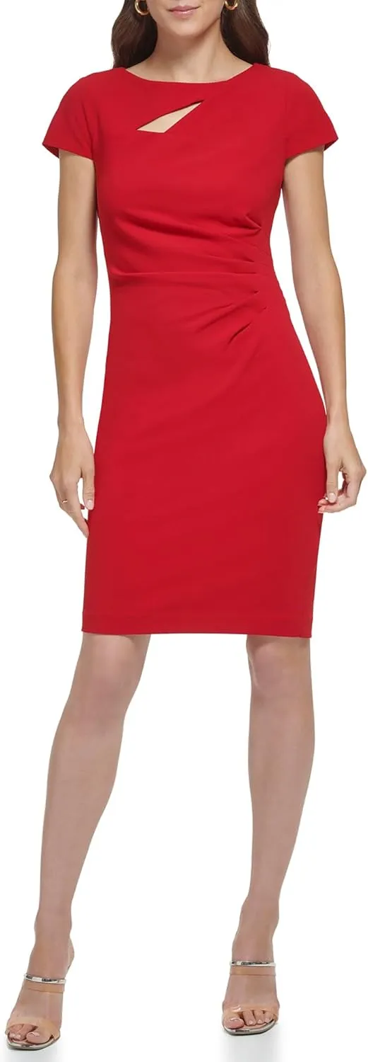 DKNY womens Side Ruched Boat Neck Sheath Dress