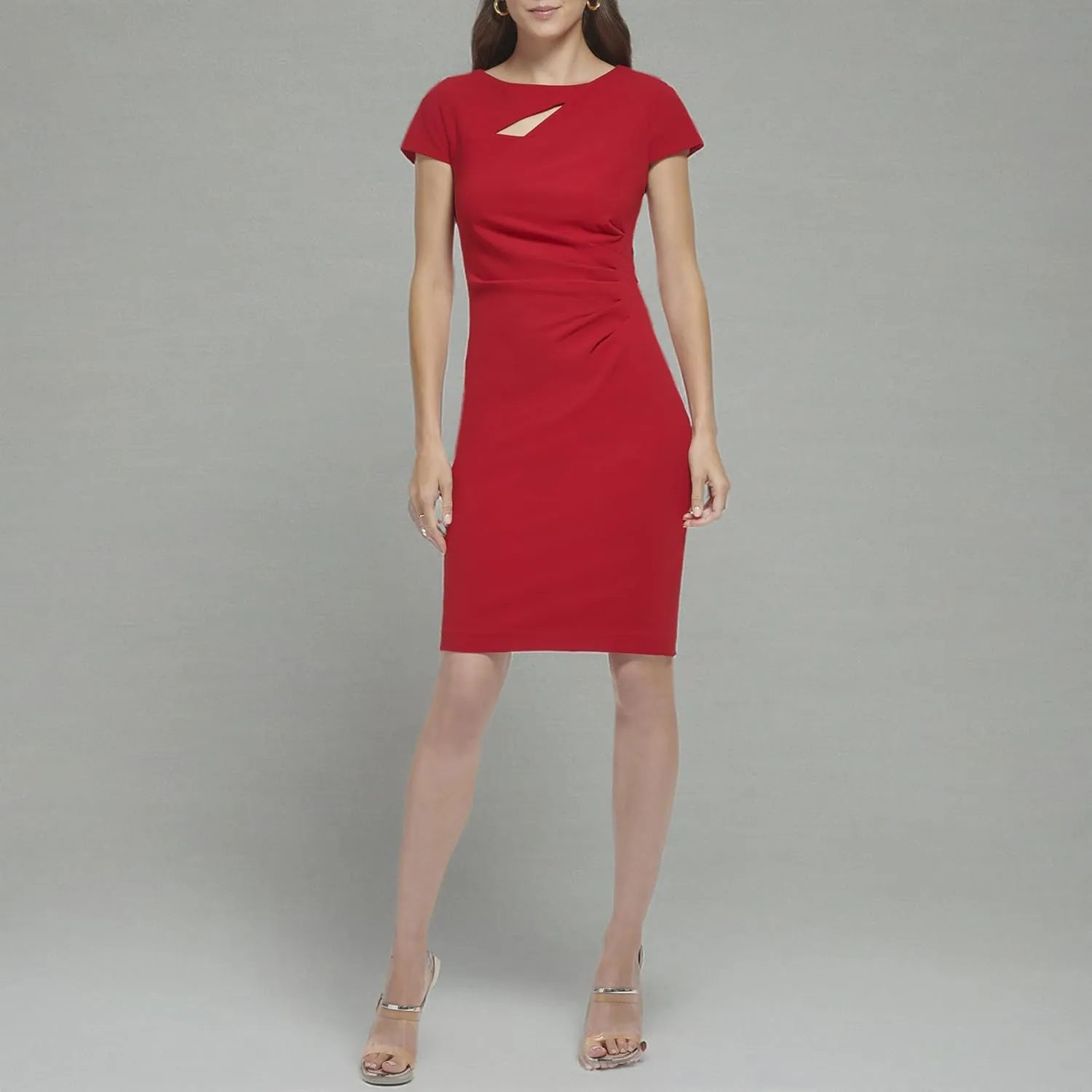 DKNY womens Side Ruched Boat Neck Sheath Dress