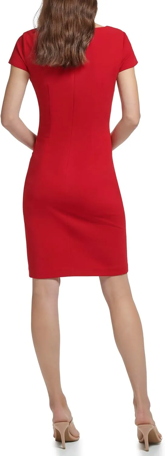 DKNY womens Side Ruched Boat Neck Sheath Dress