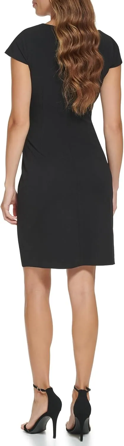 DKNY womens Side Ruched Boat Neck Sheath Dress