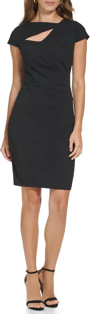 DKNY womens Side Ruched Boat Neck Sheath Dress