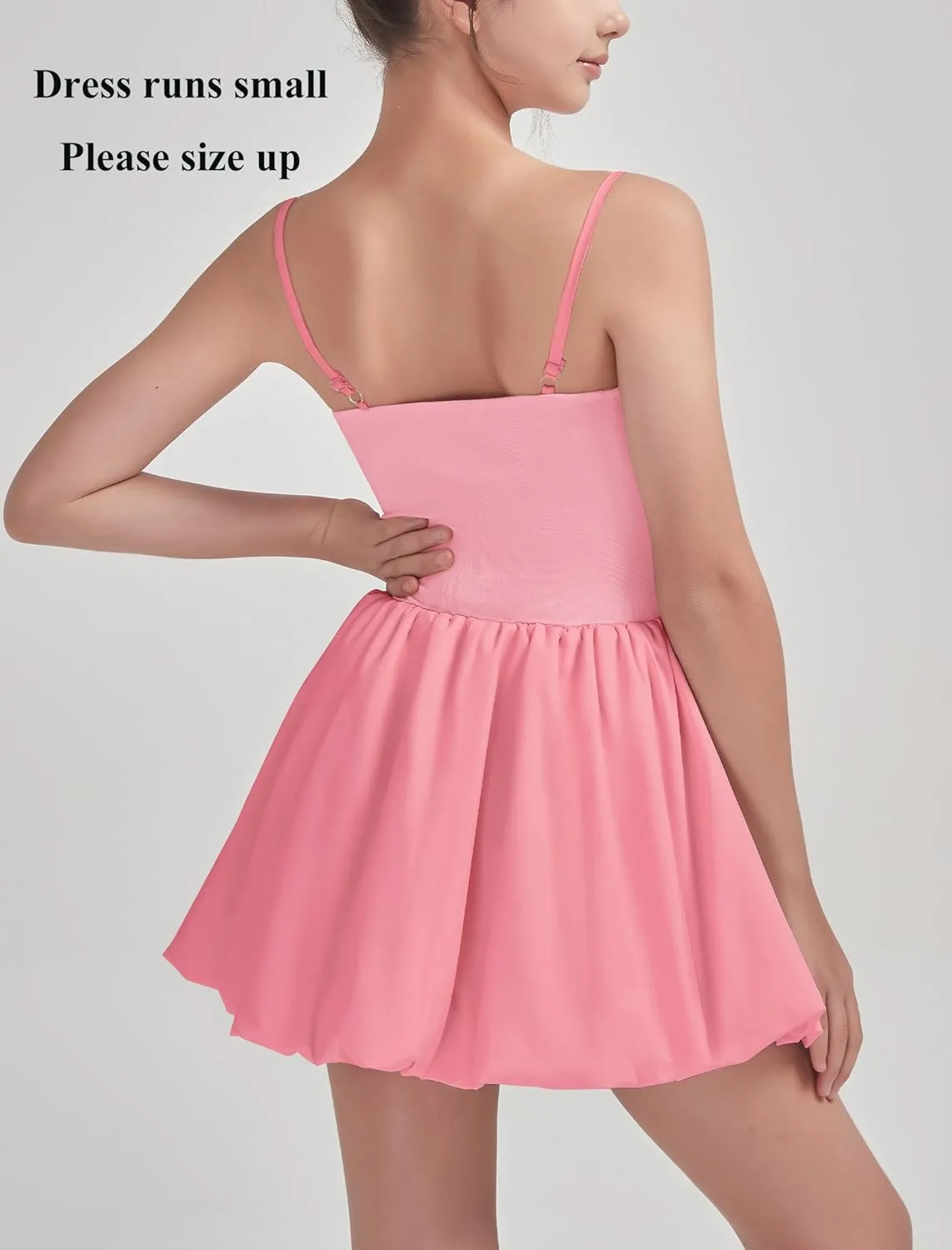 EXARUS Girls Flowy Ruffled Hem/Puff Bubble Dress Ruched Teen Summer Adjustable Spaghetti Strap Casual Cami Mini Dresses