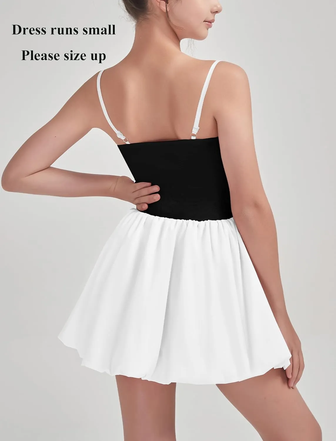 EXARUS Girls Flowy Ruffled Hem/Puff Bubble Dress Ruched Teen Summer Adjustable Spaghetti Strap Casual Cami Mini Dresses