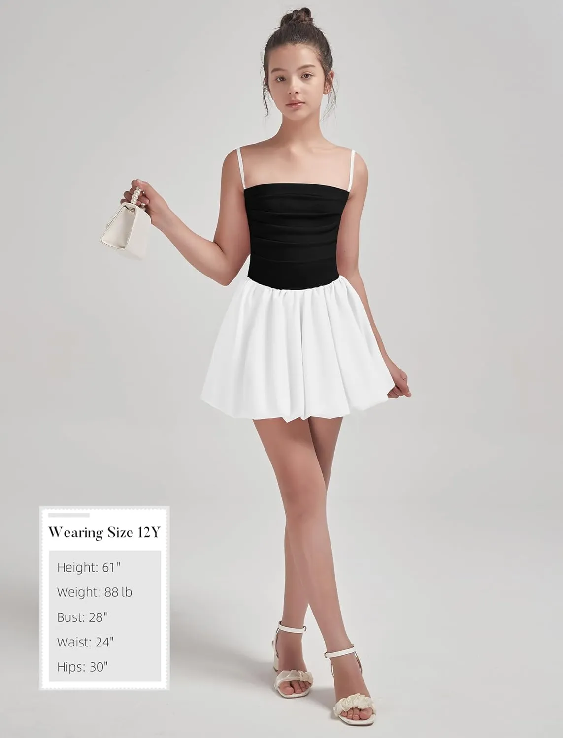 EXARUS Girls Flowy Ruffled Hem/Puff Bubble Dress Ruched Teen Summer Adjustable Spaghetti Strap Casual Cami Mini Dresses