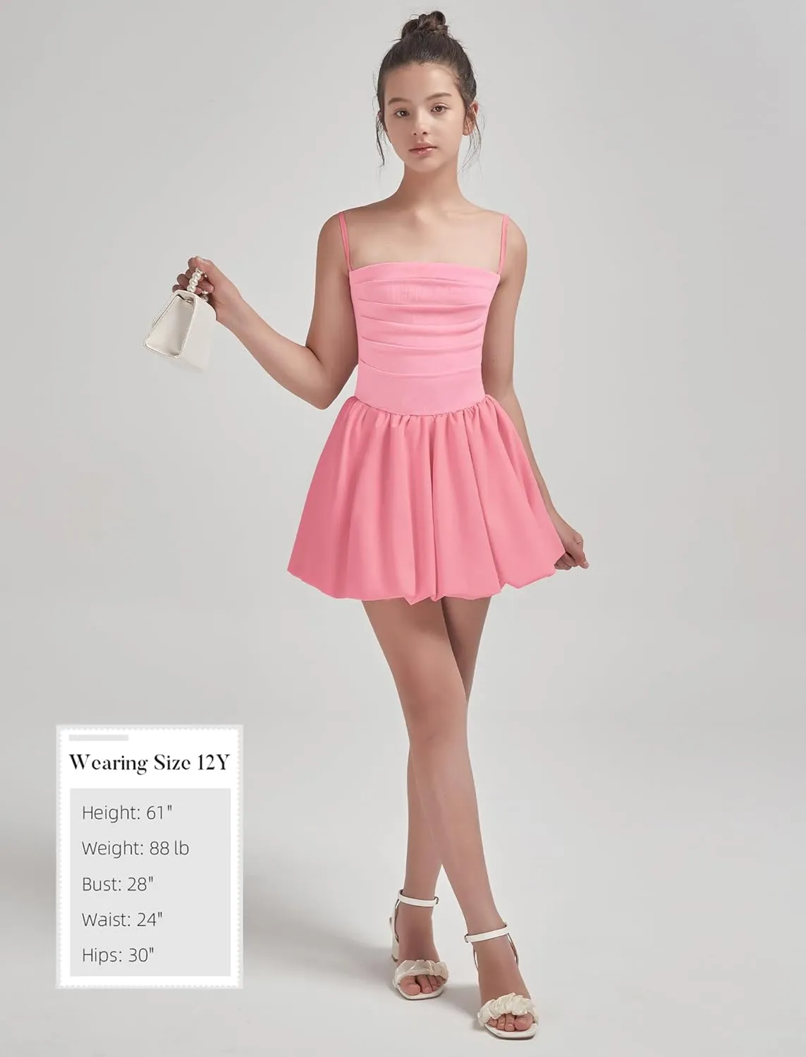 EXARUS Girls Flowy Ruffled Hem/Puff Bubble Dress Ruched Teen Summer Adjustable Spaghetti Strap Casual Cami Mini Dresses