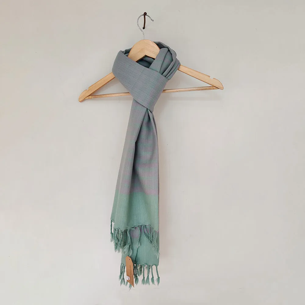 Green - Sky Blue Pink Handwoven Merino Wool Stole
