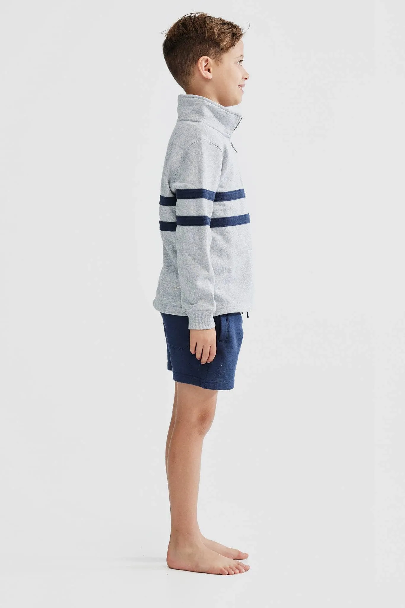 Jnr Collegiate Stripe Quarter Zip Grey Marle