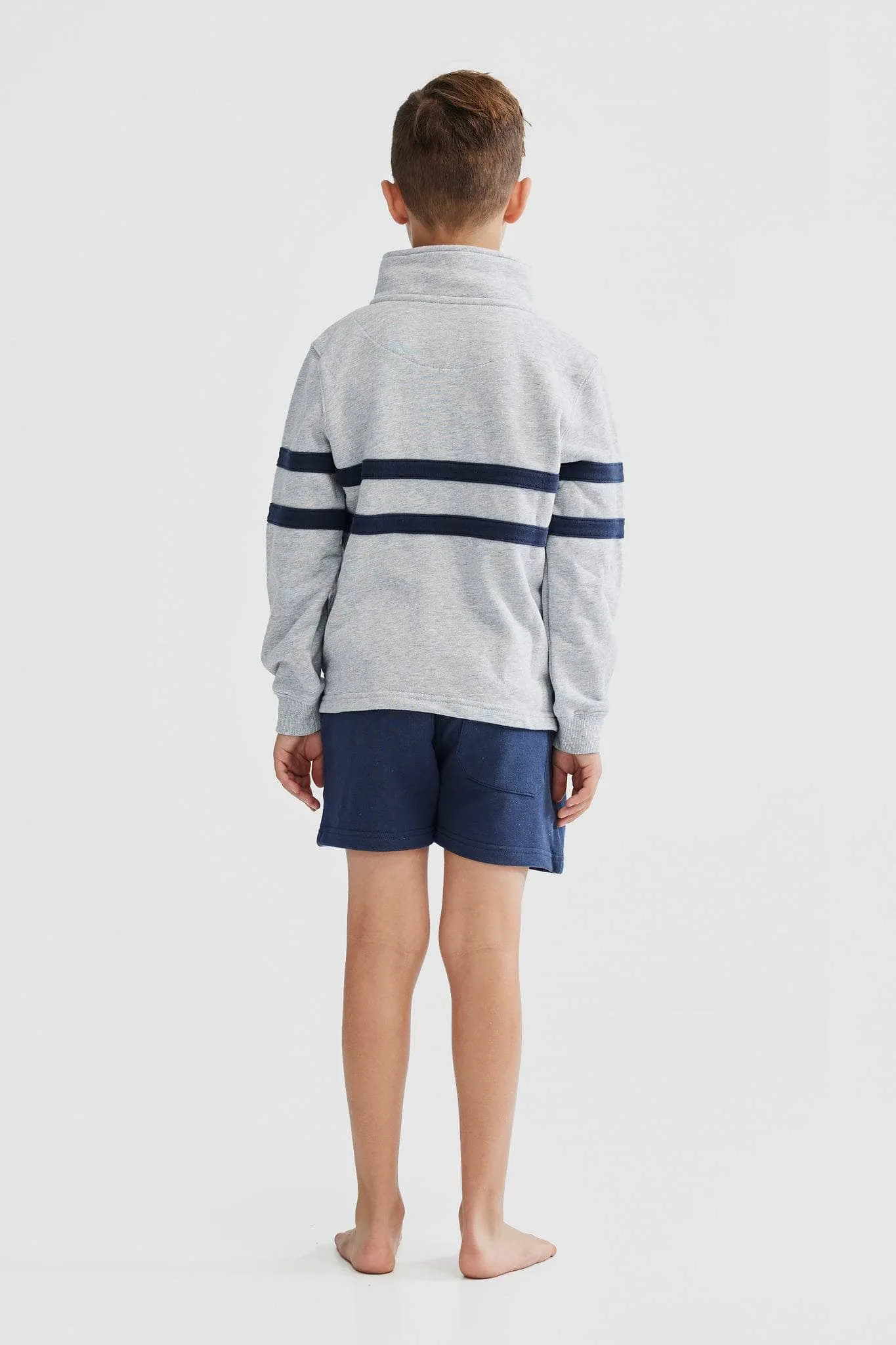 Jnr Collegiate Stripe Quarter Zip Grey Marle