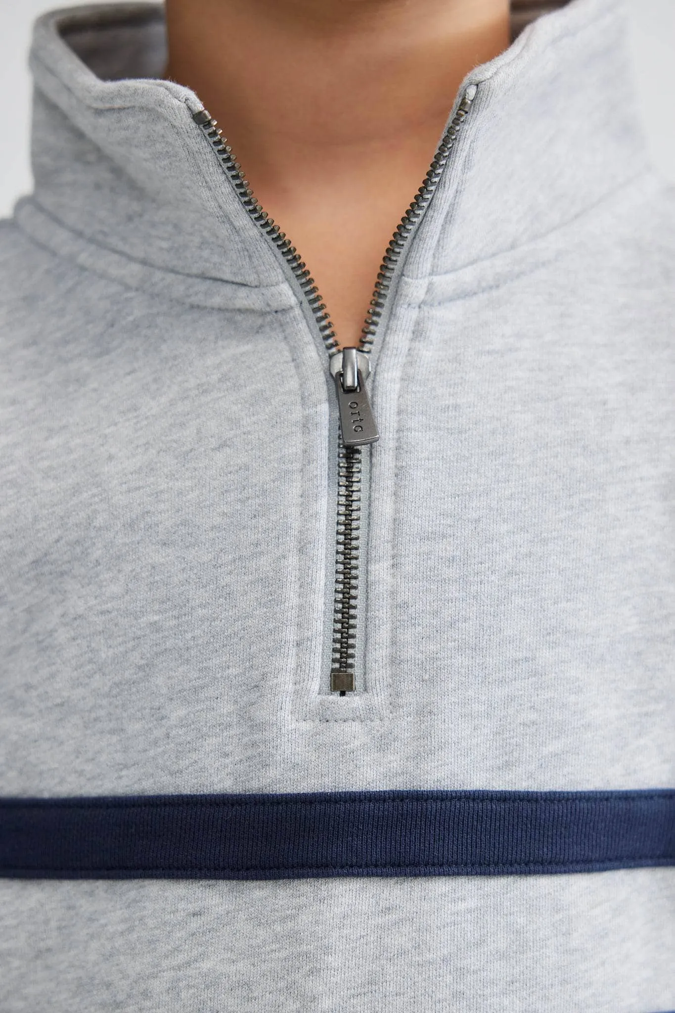 Jnr Collegiate Stripe Quarter Zip Grey Marle