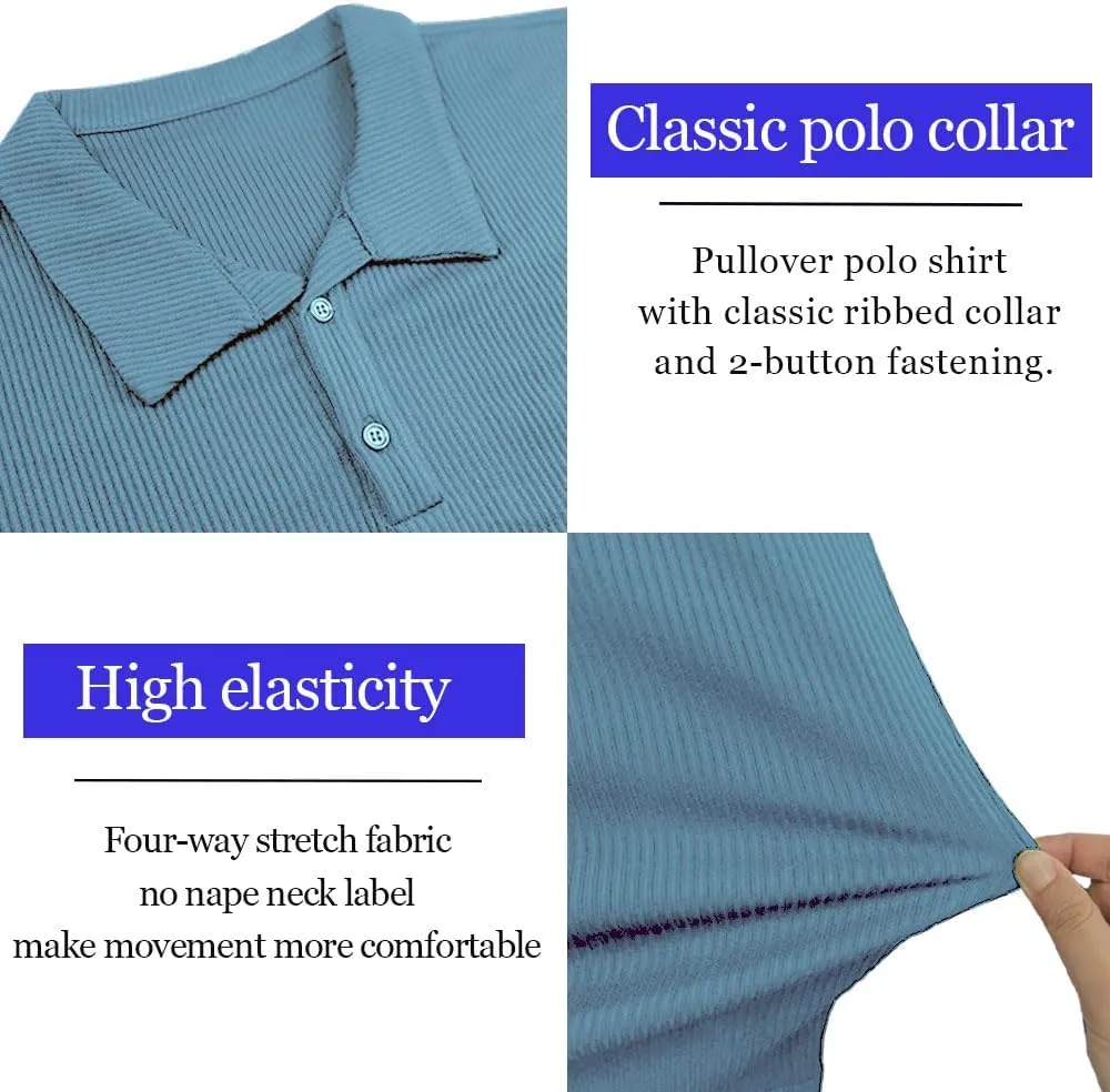 Lehmanlin Men's Muscle Polo Shirts Long&Short Sleeve Casual T- Shirts Slim Fit Stretch Ribbed Golf Tops