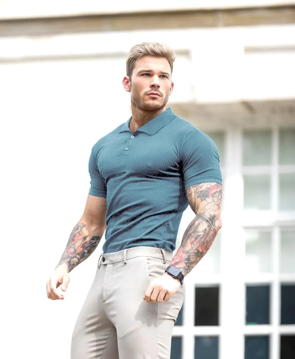 Lehmanlin Men's Muscle Polo Shirts Long&Short Sleeve Casual T- Shirts Slim Fit Stretch Ribbed Golf Tops