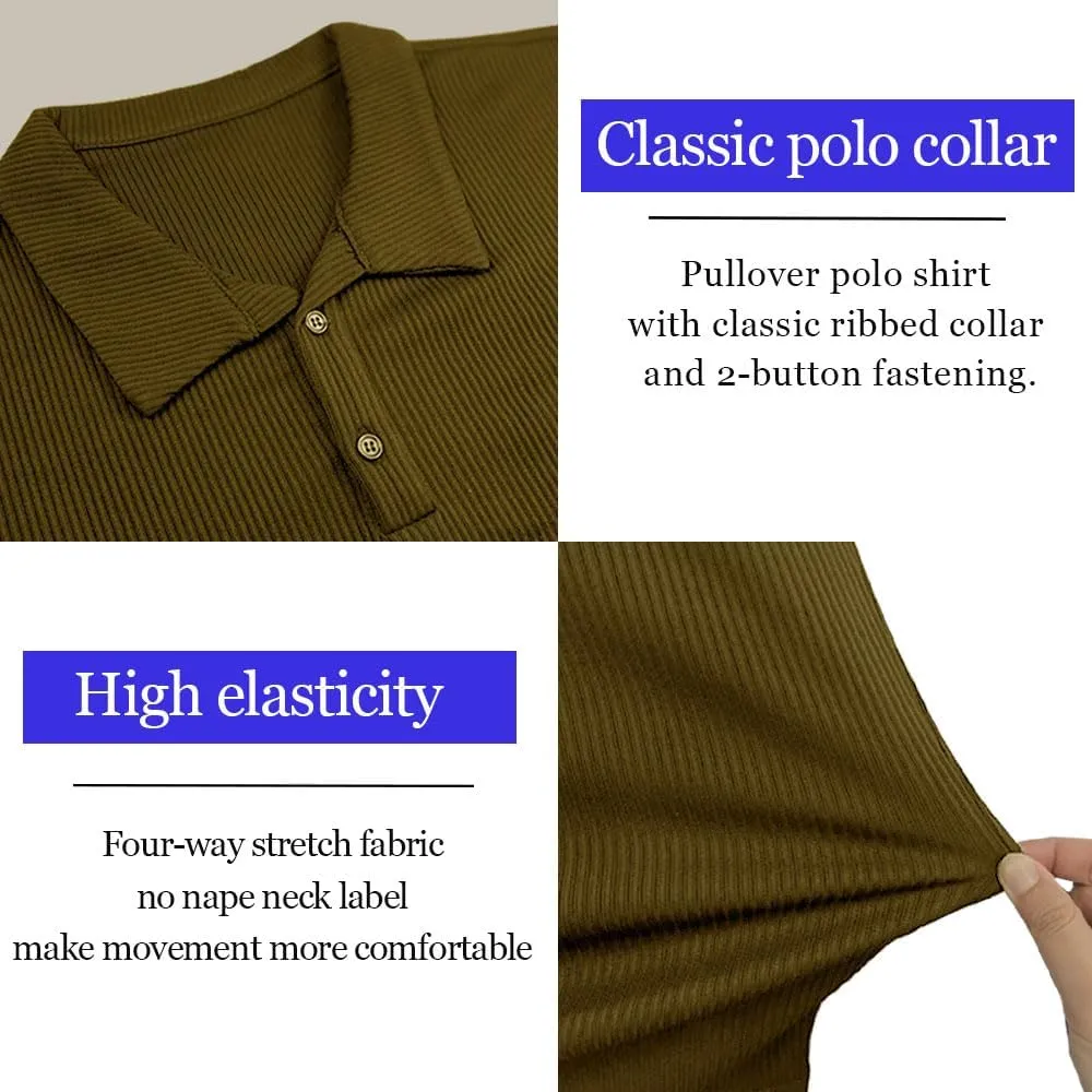 Lehmanlin Men's Muscle Polo Shirts Long&Short Sleeve Casual T- Shirts Slim Fit Stretch Ribbed Golf Tops
