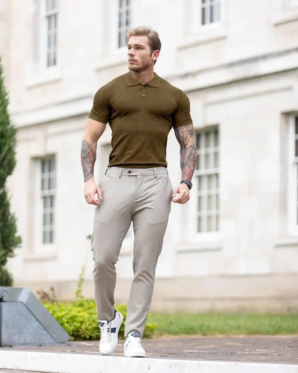 Lehmanlin Men's Muscle Polo Shirts Long&Short Sleeve Casual T- Shirts Slim Fit Stretch Ribbed Golf Tops