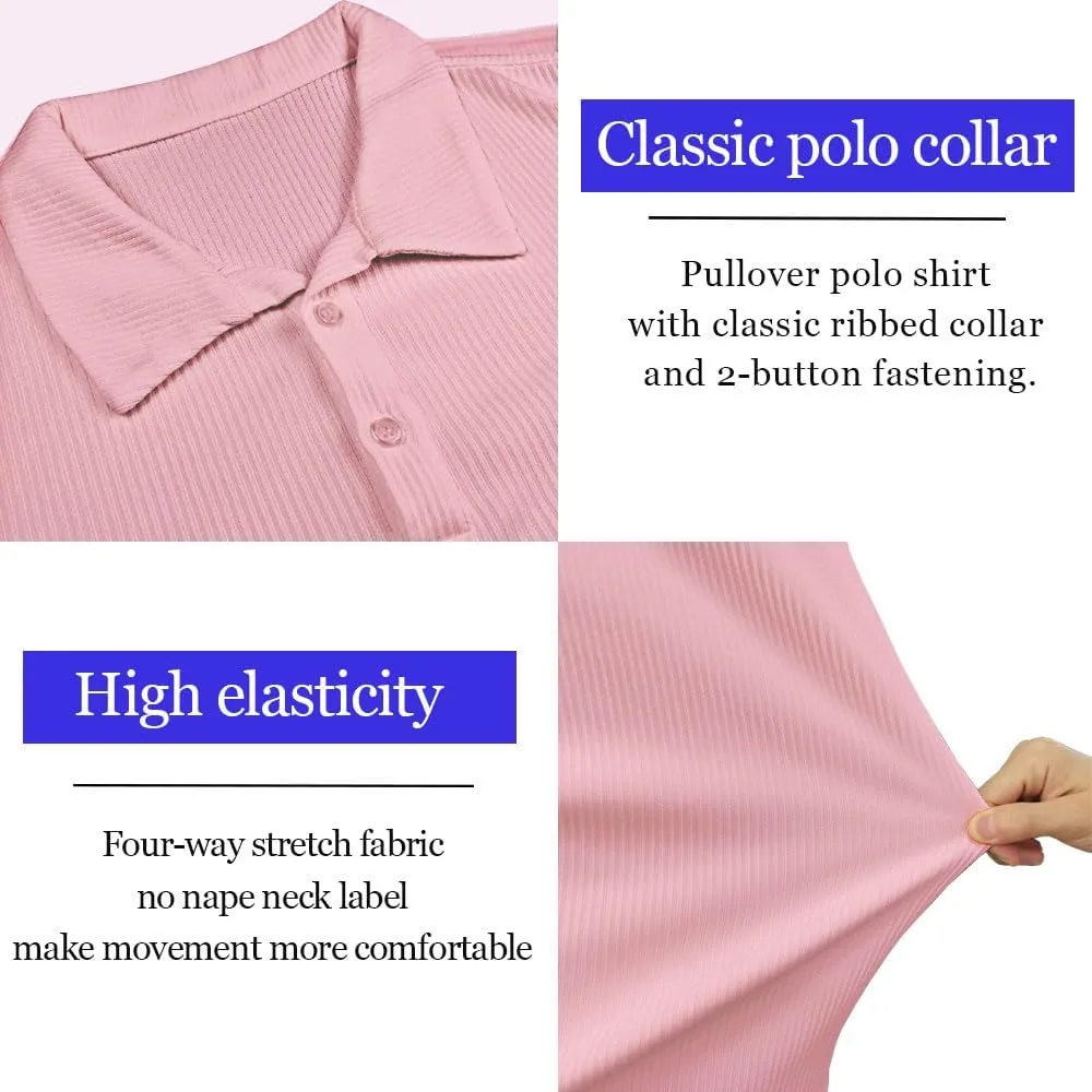Lehmanlin Men's Muscle Polo Shirts Long&Short Sleeve Casual T- Shirts Slim Fit Stretch Ribbed Golf Tops