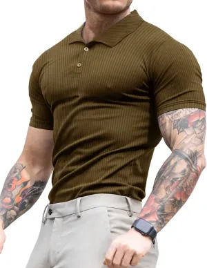 Lehmanlin Men's Muscle Polo Shirts Long&Short Sleeve Casual T- Shirts Slim Fit Stretch Ribbed Golf Tops