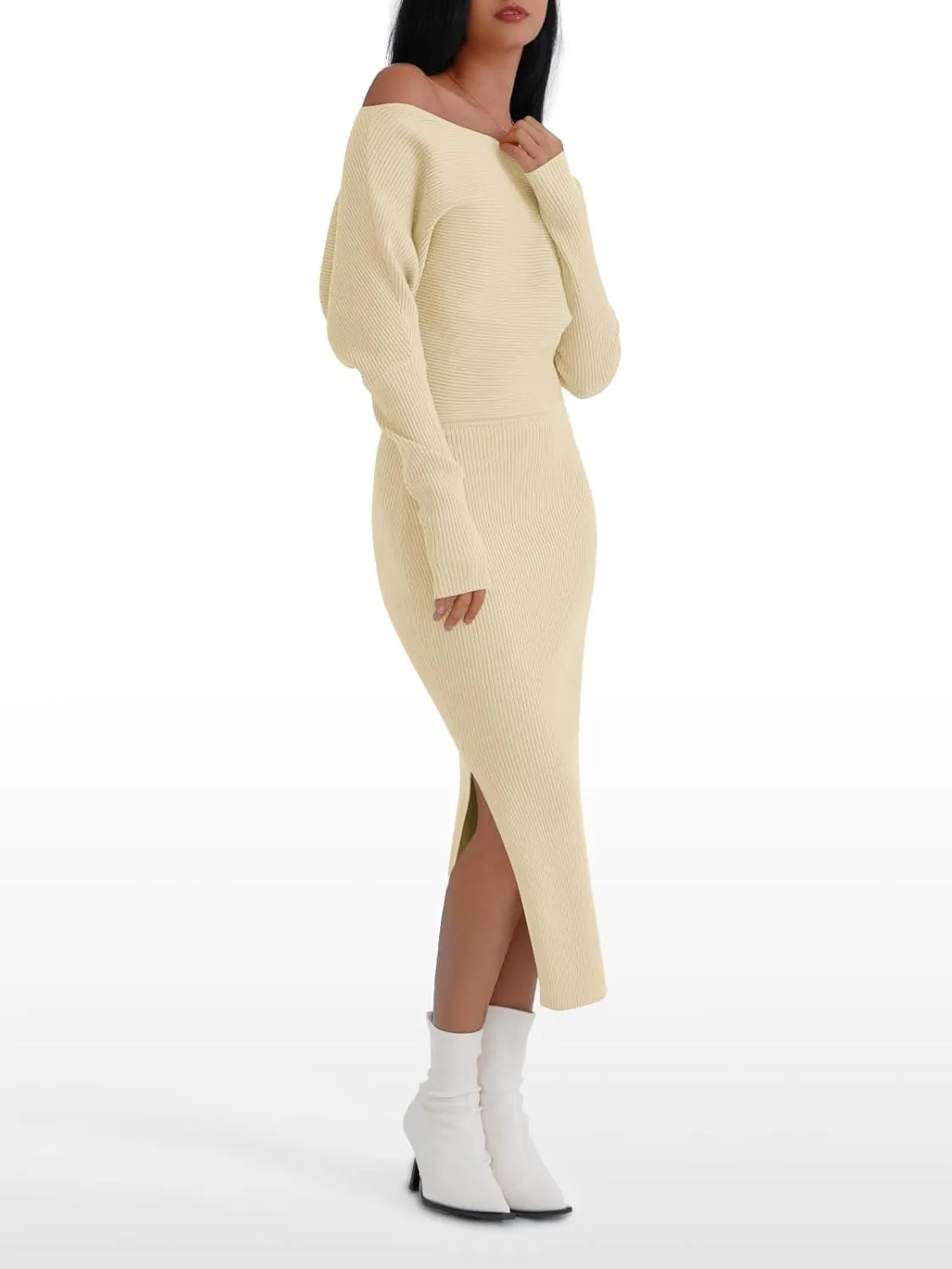 LILLUSORY Womens Fall Sweater Dresses Off The Shoulder Winter Clothes Long Sleeve 2025 Midi Plus Size Fashion Outfits Party