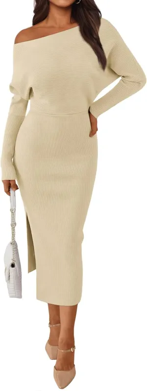LILLUSORY Womens Fall Sweater Dresses Off The Shoulder Winter Clothes Long Sleeve 2025 Midi Plus Size Fashion Outfits Party