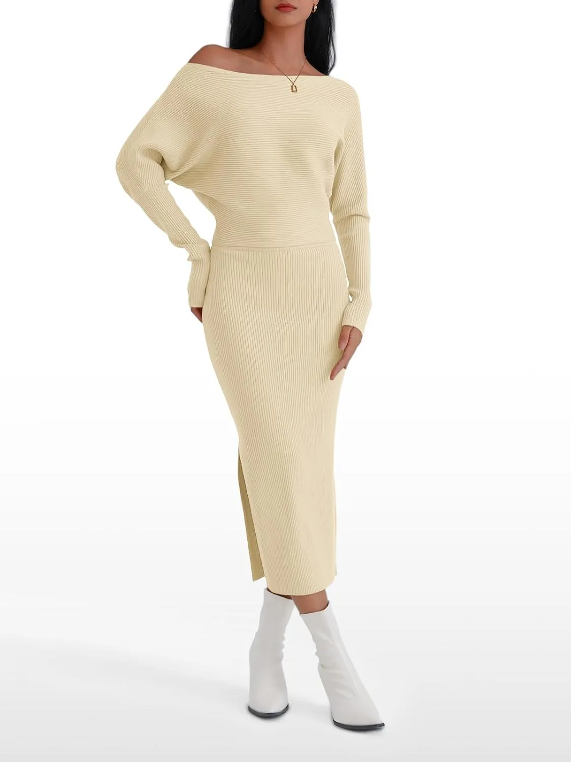 LILLUSORY Womens Fall Sweater Dresses Off The Shoulder Winter Clothes Long Sleeve 2025 Midi Plus Size Fashion Outfits Party