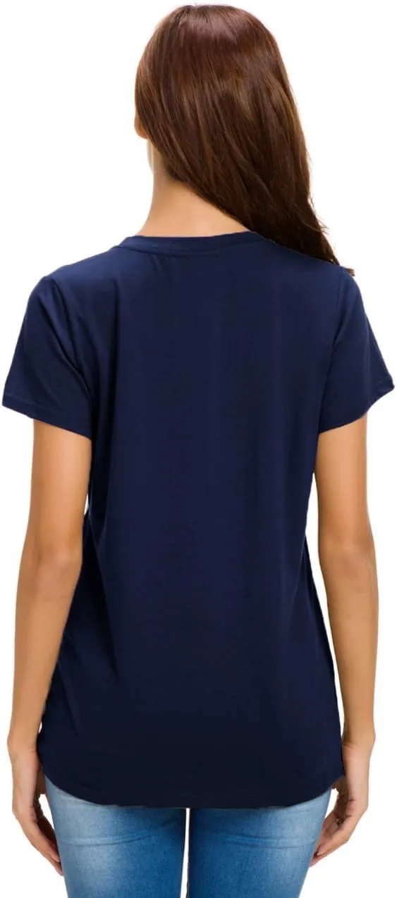 LUSMAY Womens Short Sleeve Loose Twist Knot Front T Shirts Cotton Casual Blouse