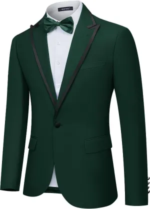 MAGE MALE Mens Blazer Slim Fit Suit Jacket Peak Lapel Tuxedo Lightweight One Button Sport Coat with Bow Tie