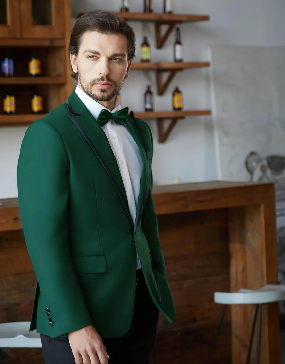 MAGE MALE Mens Blazer Slim Fit Suit Jacket Peak Lapel Tuxedo Lightweight One Button Sport Coat with Bow Tie