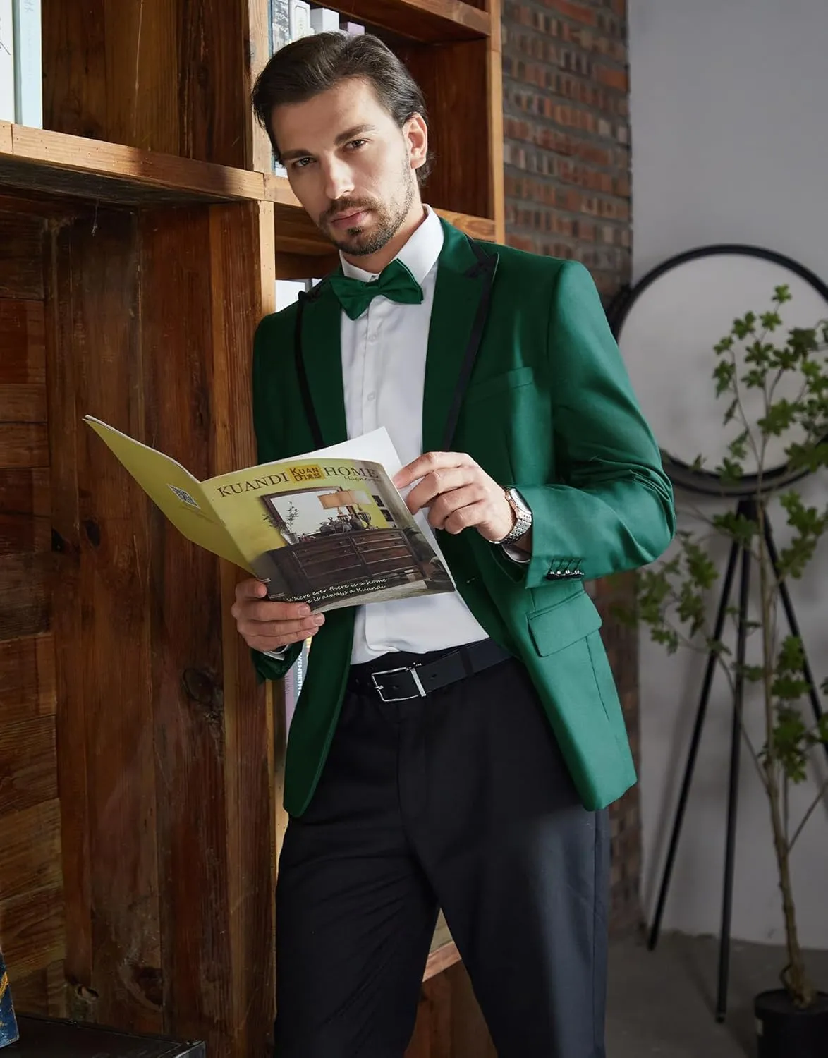 MAGE MALE Mens Blazer Slim Fit Suit Jacket Peak Lapel Tuxedo Lightweight One Button Sport Coat with Bow Tie