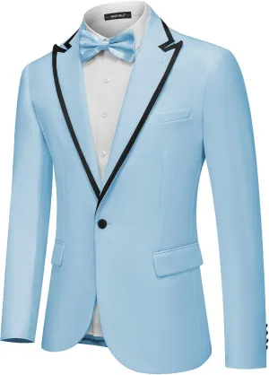 MAGE MALE Mens Blazer Slim Fit Suit Jacket Peak Lapel Tuxedo Lightweight One Button Sport Coat with Bow Tie