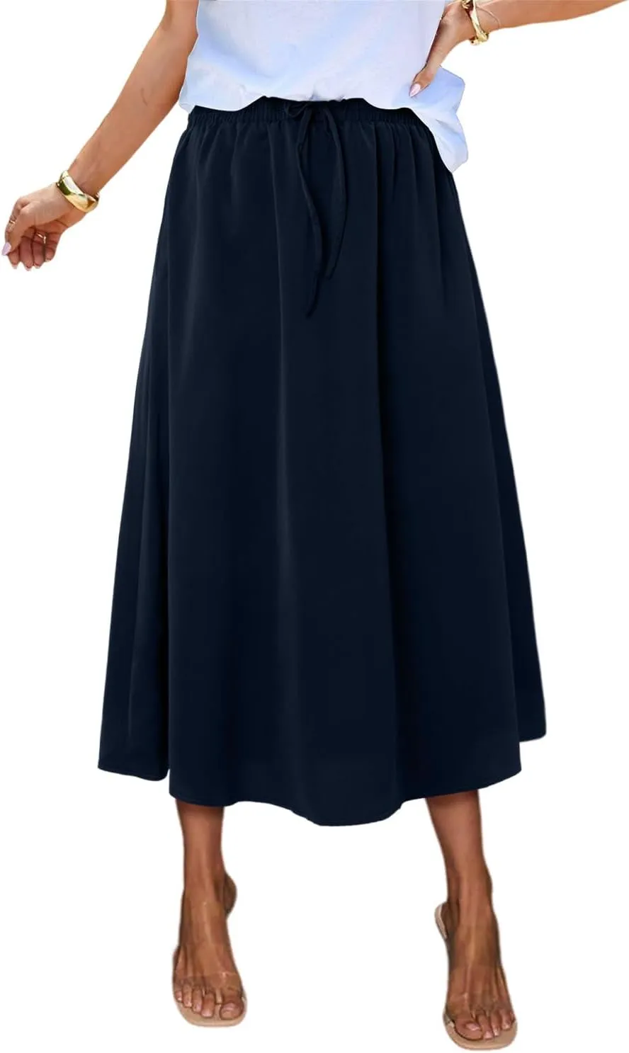 Magritta Women's Print Midi Skirt with Pocket Elastic High Waist 2025 Trendy A-Line Bohe Leopardr Swing Skirts for Women
