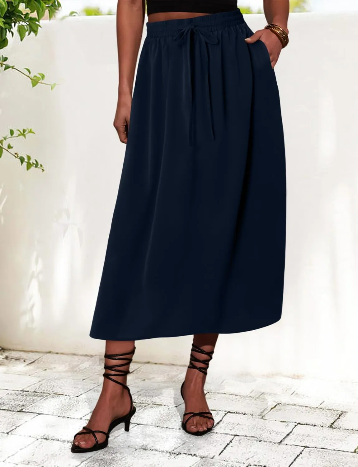 Magritta Women's Print Midi Skirt with Pocket Elastic High Waist 2025 Trendy A-Line Bohe Leopardr Swing Skirts for Women