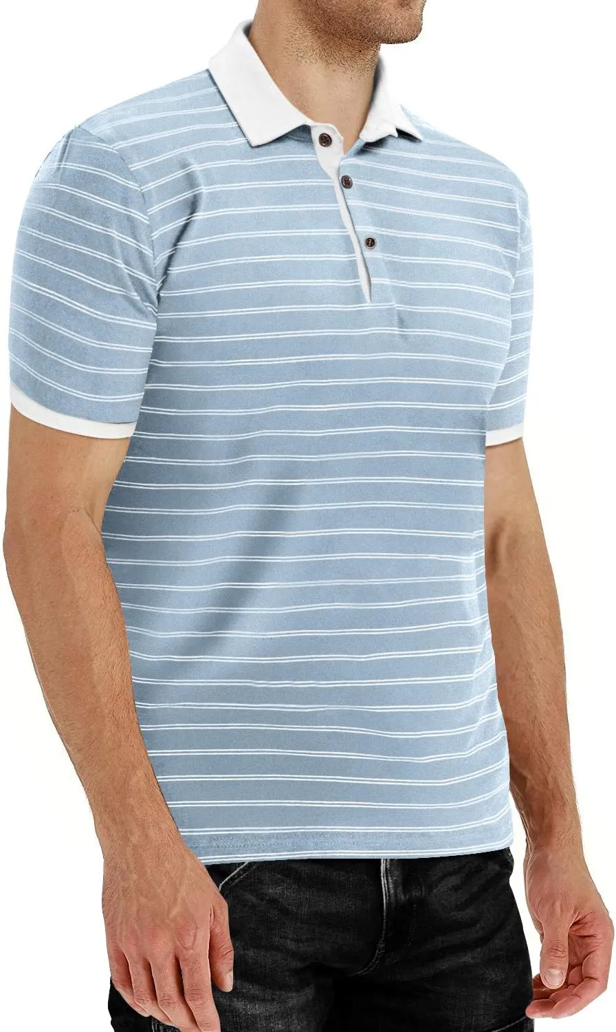 MLANM Men's Polo Shirt Short/Long Sleeve Casual Slim-fit Basic Designed Stripe Cotton Shirts
