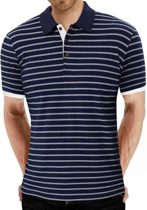 MLANM Men's Polo Shirt Short/Long Sleeve Casual Slim-fit Basic Designed Stripe Cotton Shirts