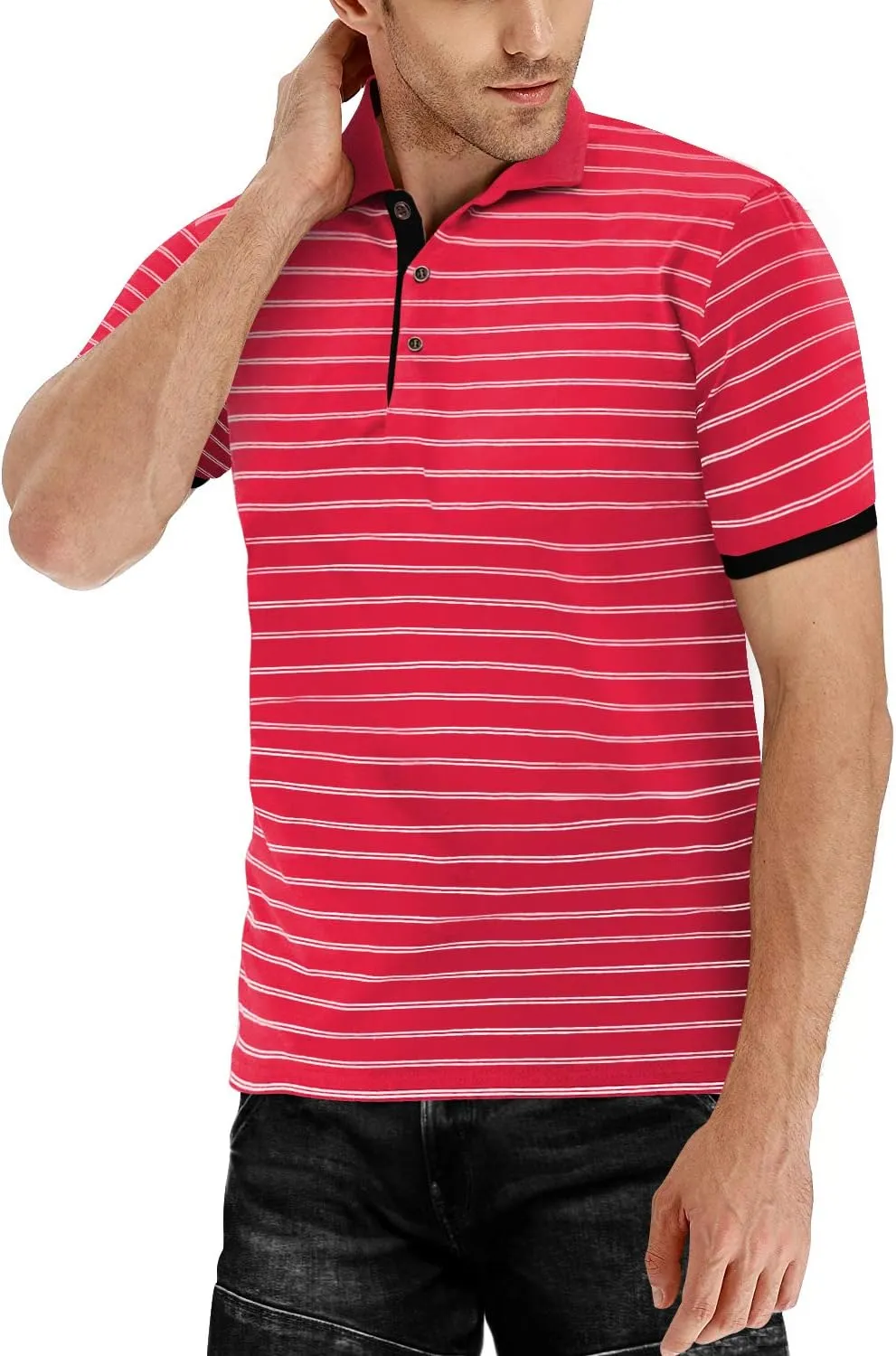MLANM Men's Polo Shirt Short/Long Sleeve Casual Slim-fit Basic Designed Stripe Cotton Shirts