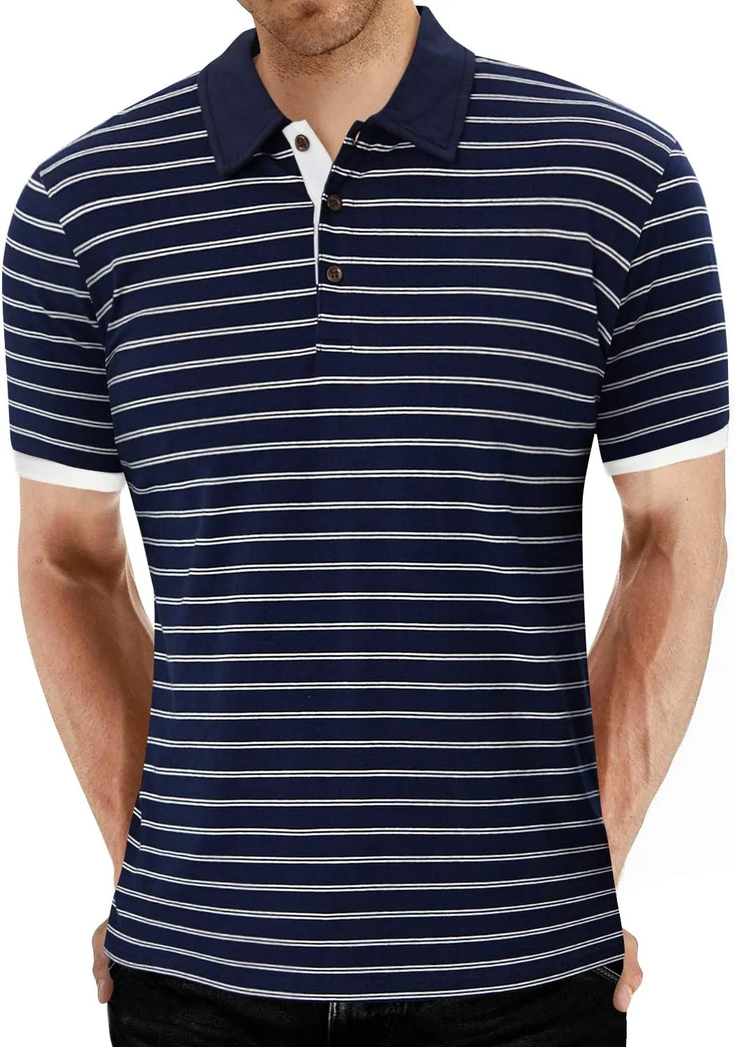 MLANM Men's Polo Shirt Short/Long Sleeve Casual Slim-fit Basic Designed Stripe Cotton Shirts