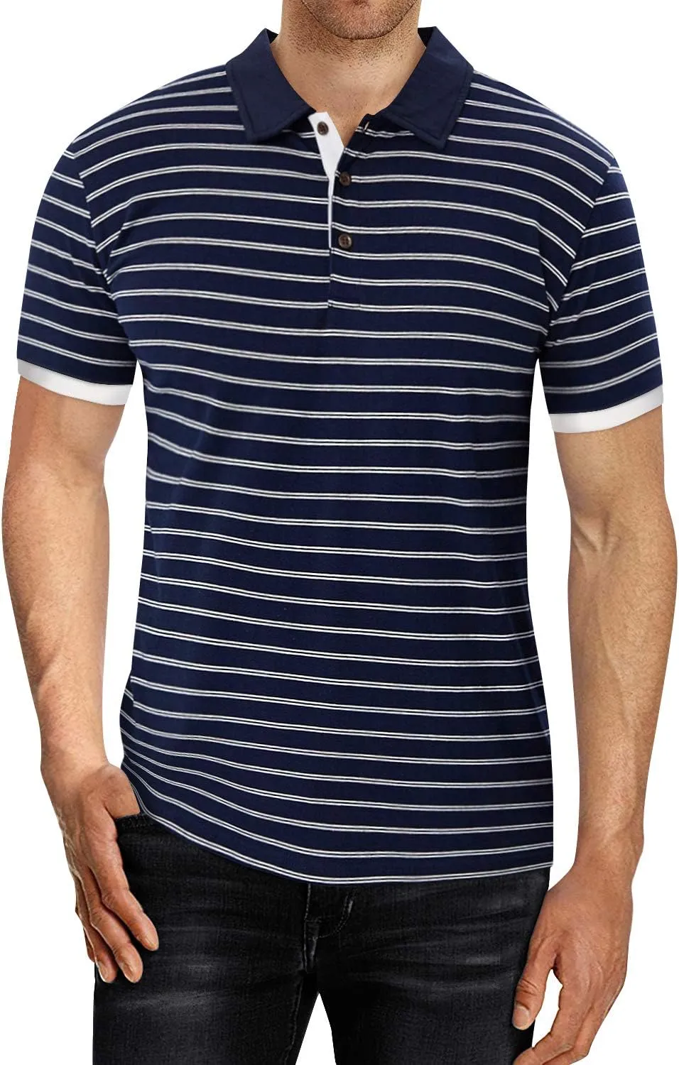 MLANM Men's Polo Shirt Short/Long Sleeve Casual Slim-fit Basic Designed Stripe Cotton Shirts