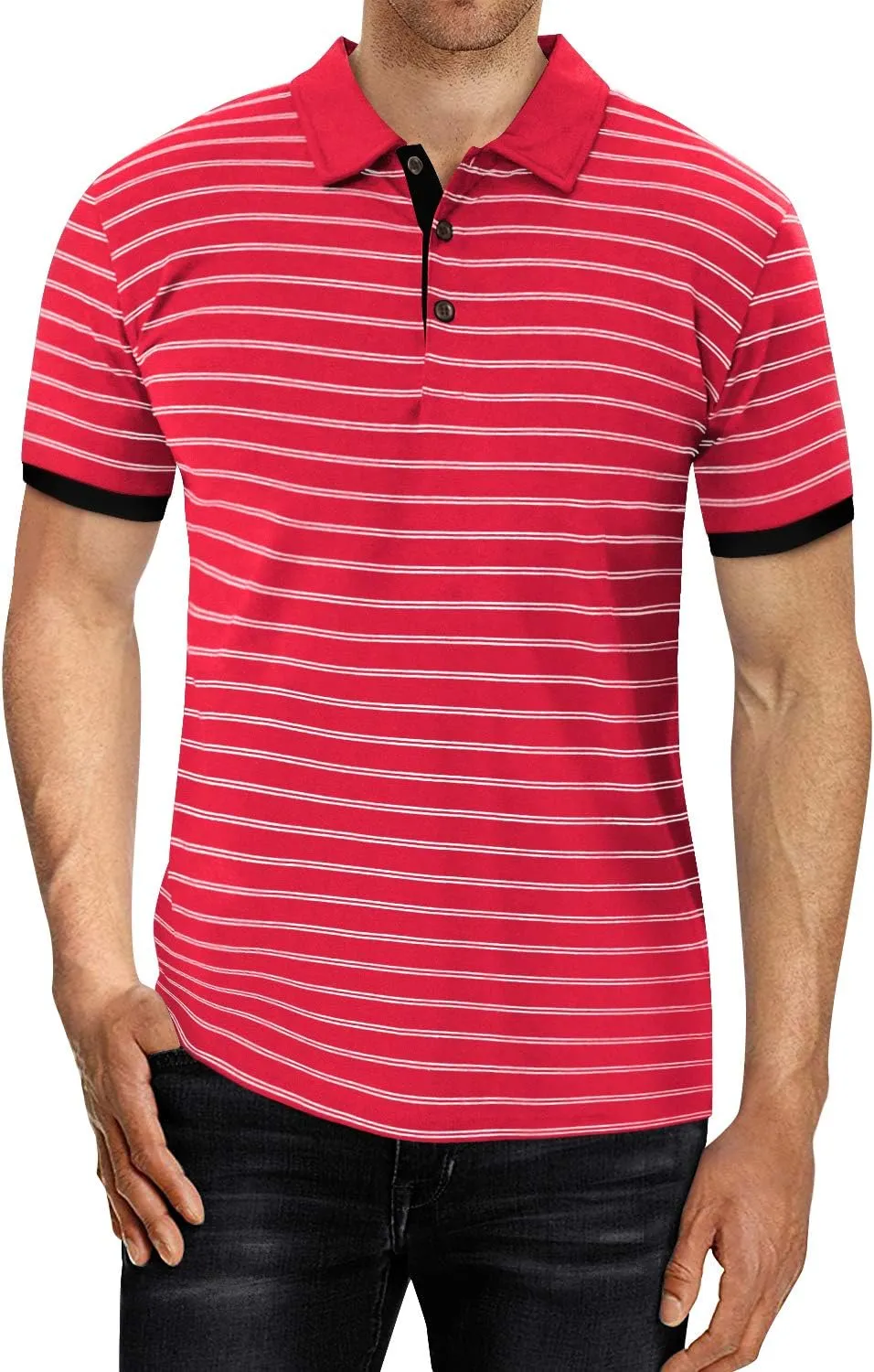 MLANM Men's Polo Shirt Short/Long Sleeve Casual Slim-fit Basic Designed Stripe Cotton Shirts