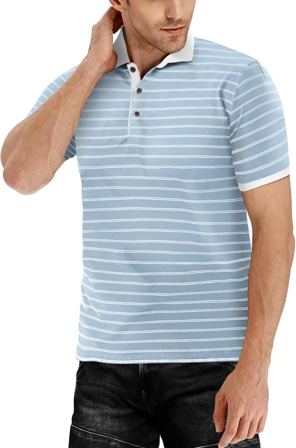 MLANM Men's Polo Shirt Short/Long Sleeve Casual Slim-fit Basic Designed Stripe Cotton Shirts