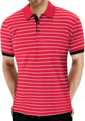 MLANM Men's Polo Shirt Short/Long Sleeve Casual Slim-fit Basic Designed Stripe Cotton Shirts